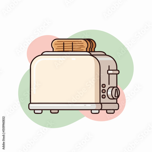 Cute pastel toaster with toasted bread illustration