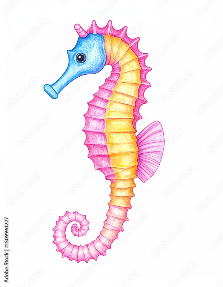 Fototapeta premium Colorful seahorse illustration in vibrant hues.