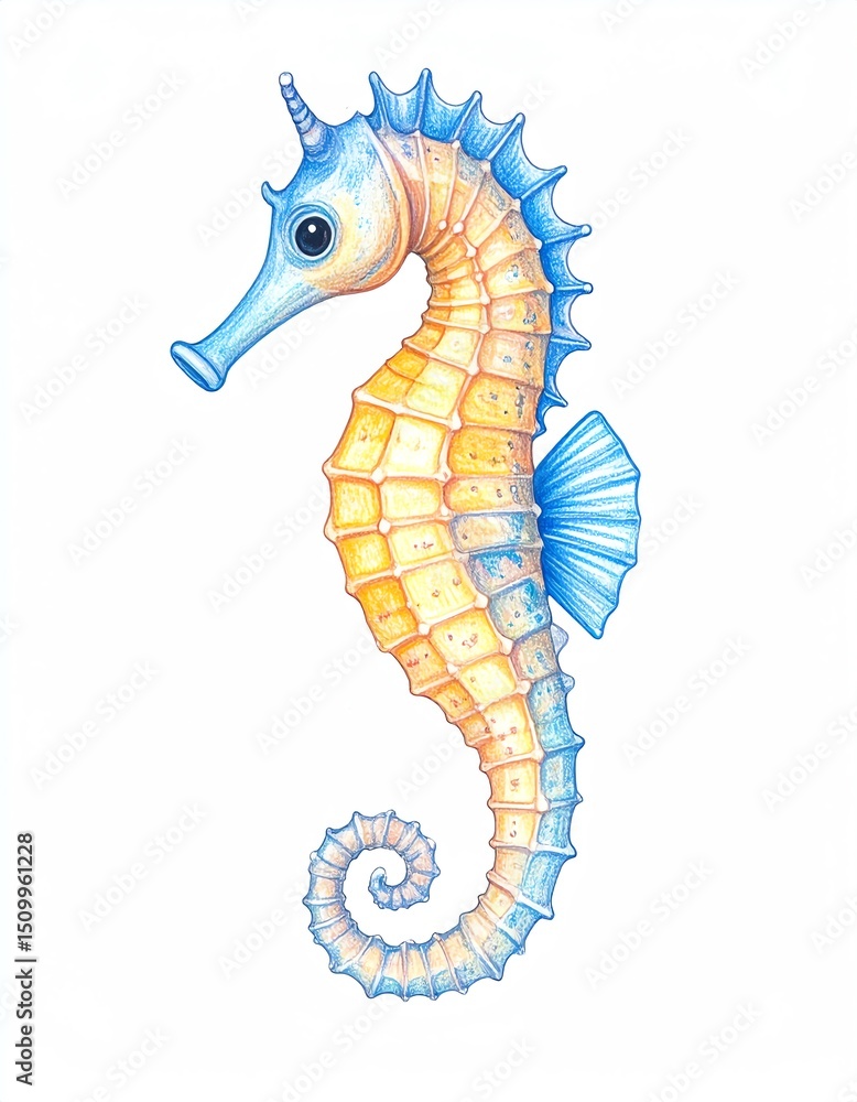 Fototapeta premium Colorful seahorse illustration in vibrant hues.