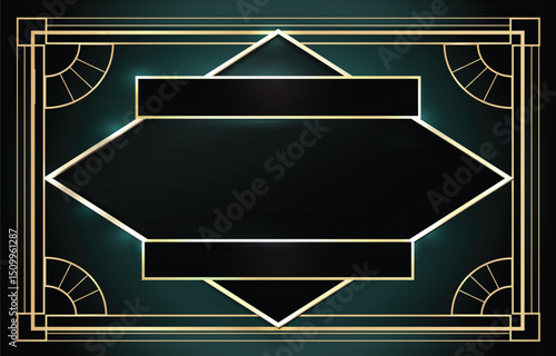Art deco frame with gold ornament on dark background