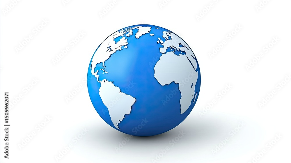 3D illustration of a blue globe showing continents, oceans, and landmasses, representing global connectivity and environmental awareness in a vibrant design 3D illustration of a blue globe showing continents, oceans, and landmasses, representing global connectivity and environmental awareness in a vibrant design