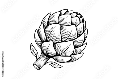 Engraved artichoke illustration botanical line art
