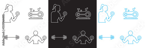 Sport and Fitness icons. Gym and  Healthy lifestyle icons.  Vector for websites, mobile interfaces, presentations, banner, visual branding etc. EPS 10