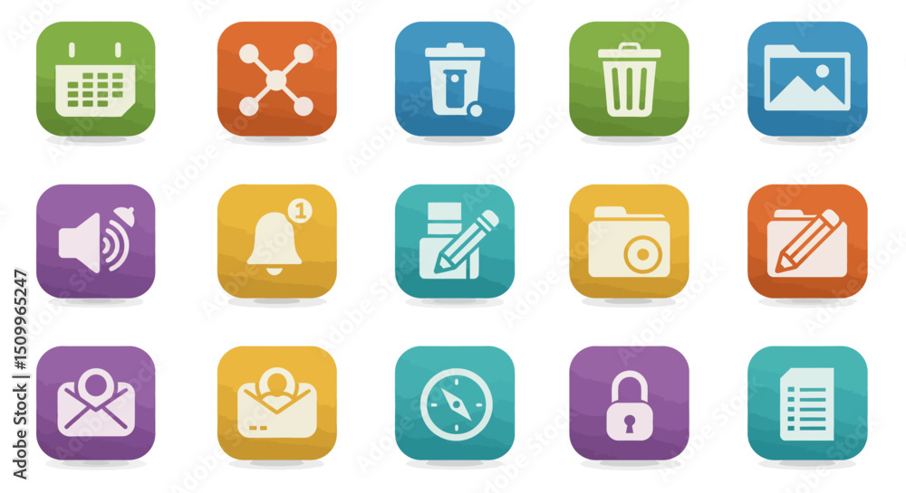 rounded square icons represent various common digital functions and objects rounded square icons represent various common digital functions and objects
