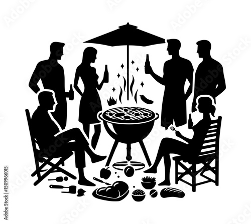 Barbecue Gathering Silhouette Vector Icon Logo