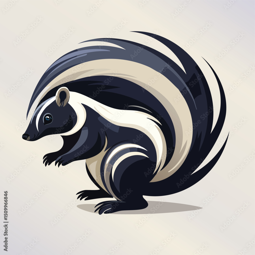 Naklejka premium Skunk in a Whimsical Scene with Vibrant Swirl Motions All Around.