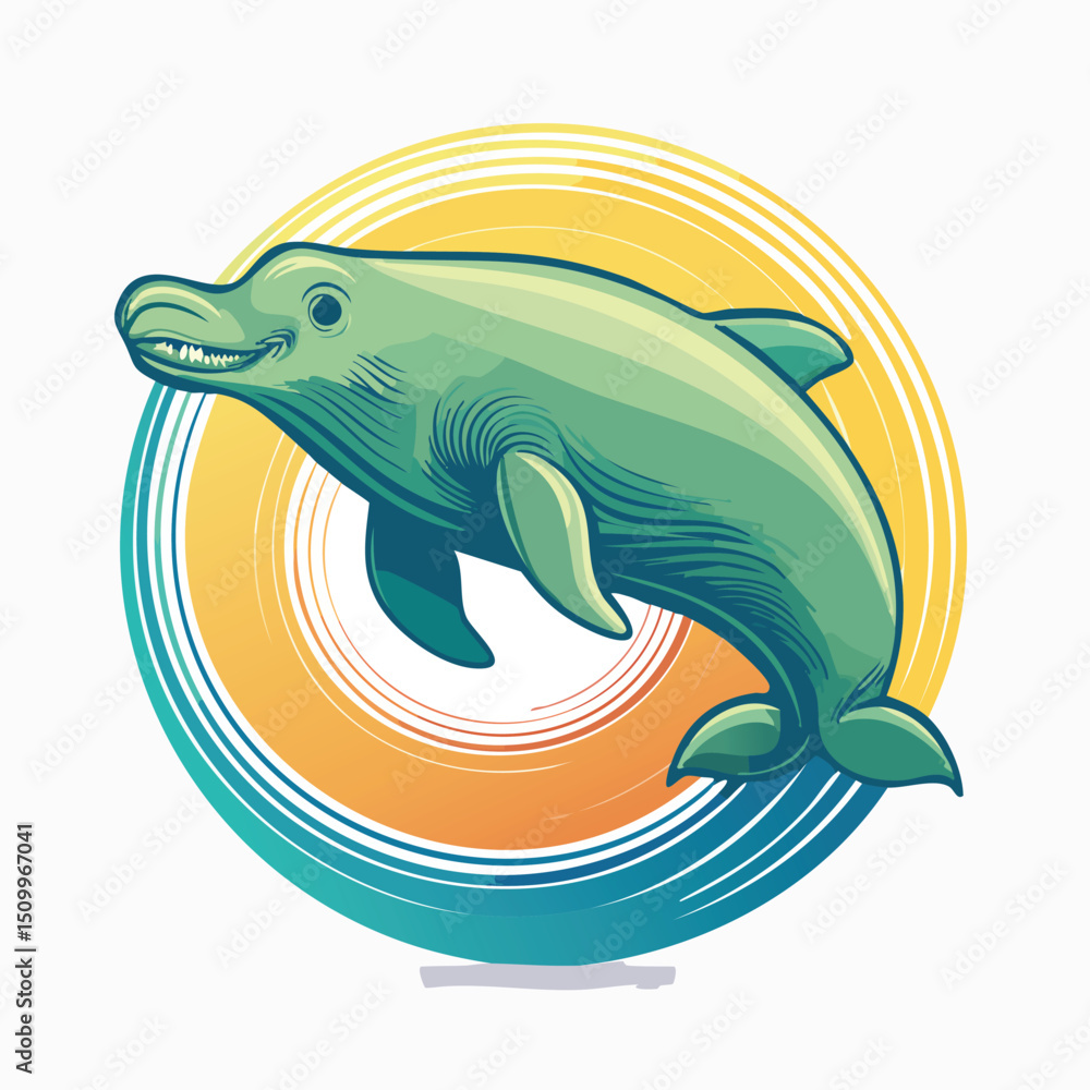 Manatee in a Whimsical Scene with Vibrant Swirl Motions All Around. Manatee in a Whimsical Scene with Vibrant Swirl Motions All Around.