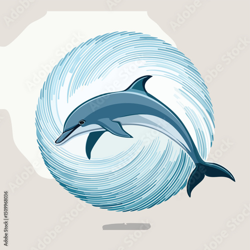 Bottlenose Dolphin in a Whimsical Scene with Vibrant Swirl Motions All Around.