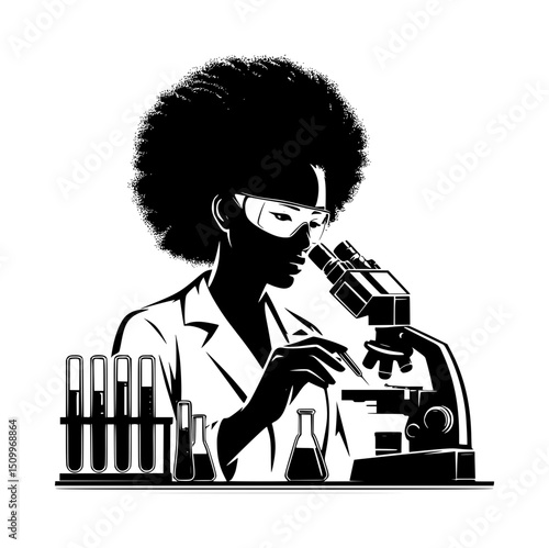 Scientist Microscope Samples Silhouette Vector Icon Logo