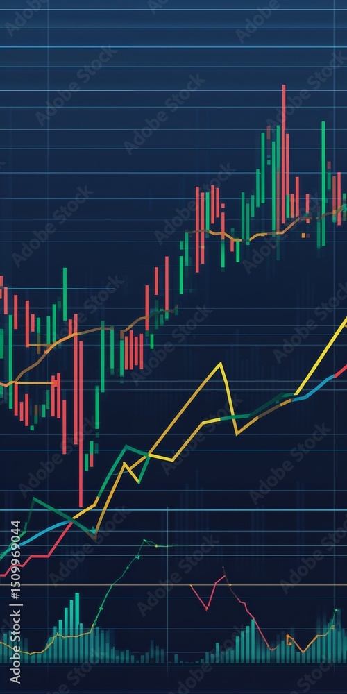 Fototapeta premium Abstract Financial Chart Showing Market Trends on Dark Grid Background