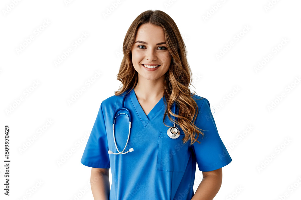 female doctor with stethoscope on white female doctor with stethoscope on white