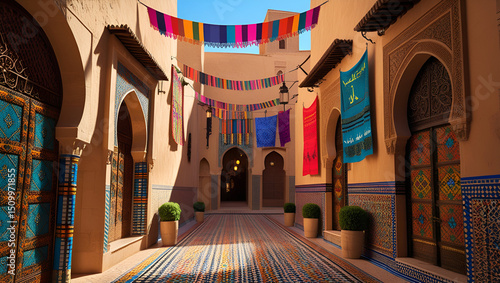 Moorish architecture in a vibrant Moroccan medina