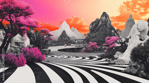 Surreal High-Contrast Landscapes with Vibrant Skies, Bold Architecture, and Dreamlike Terrain

