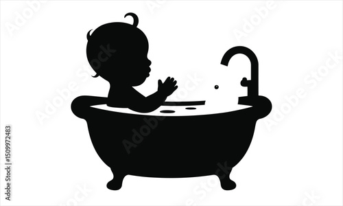 Baby in bathtub silhouette simple clean design