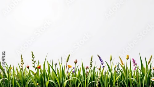 Vibrant Wildflowers and Green Grass Under Bright Sunlight