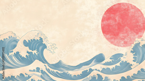 Traditional Japanese waves pattern with soft pastel tones
