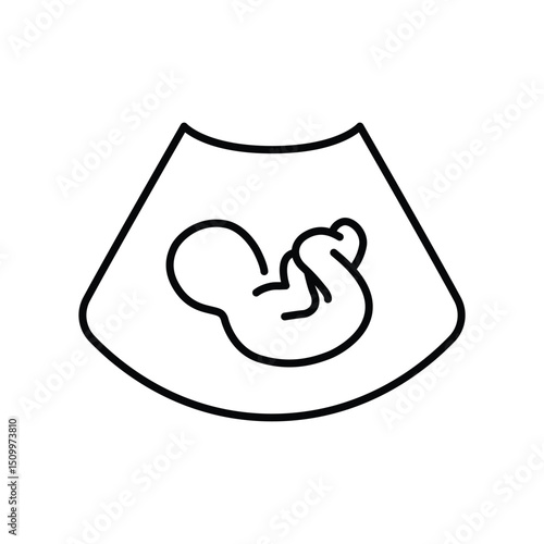 Ultrasound of fetus line icon. Concept of baby in womb mother, pregnancy and health, examination procedure of embryo, placenta, umbilical cord. emblem for gestational center.