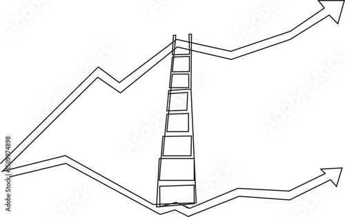Continuous one line drawing of businessman climbing ladder to higher graph, business adaptation for greater success concept, single line art.