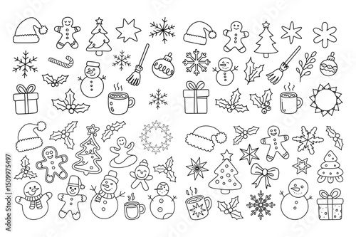 christmas icons set Christmas Holiday Coloring Page with Festive Icons