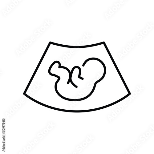 Ultrasound of fetus line icon. Concept of baby in womb mother, pregnancy and health, examination procedure of embryo, placenta, umbilical cord. emblem for gestational center.