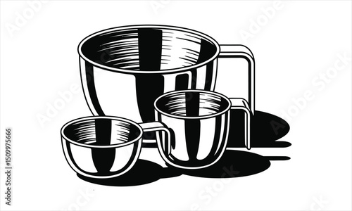 Three metal cups nested together kitchenware