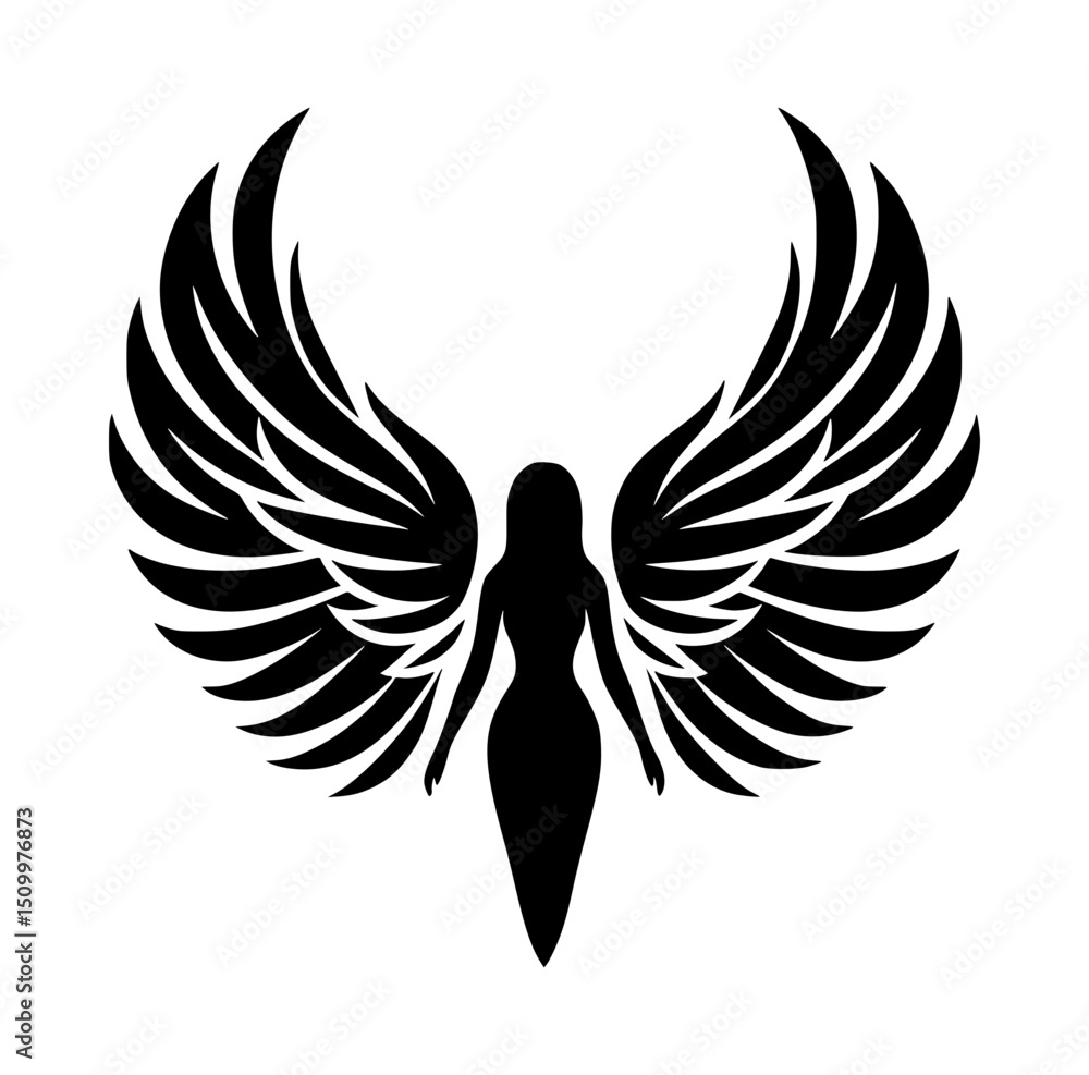 Obraz premium Angel Wings Minimalist Black Vector Icon Logo