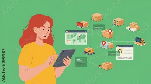 Woman Tracking Global Package Delivery on Tablet