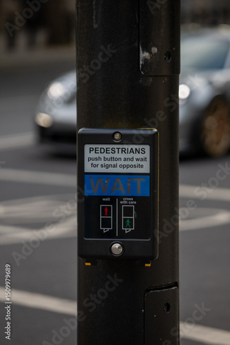 Pedestrian Crossing Signal Post in Urban Street