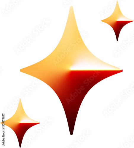 3D gradient sparkles emoji icon, shiny star with cute look. Cartoon style creative star design. Gradient isolated vector illustration