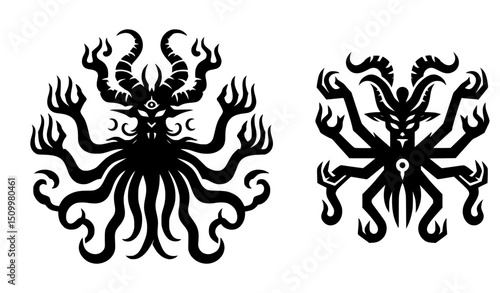 Four Armed Creature Horns Vector Icon Logo