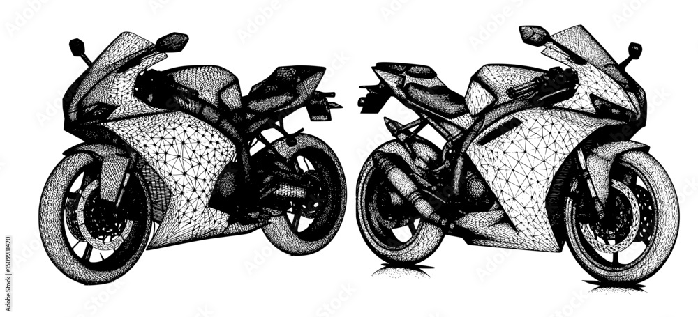 Obraz premium Polygonal Motorcycle Wireframe Drawing