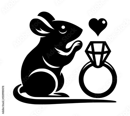 Mouse Proposing with Ring Icon Logo
