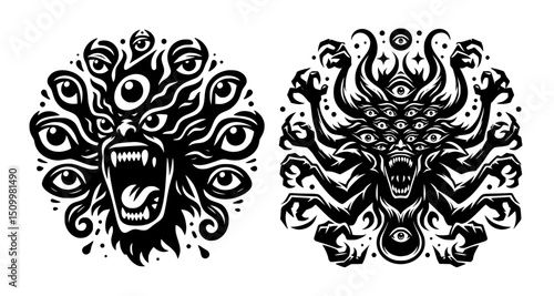 Multi Eyed Demon Roaring Icon Logo