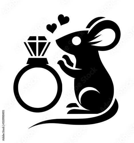 Mouse with Engagement Ring Icon Logo
