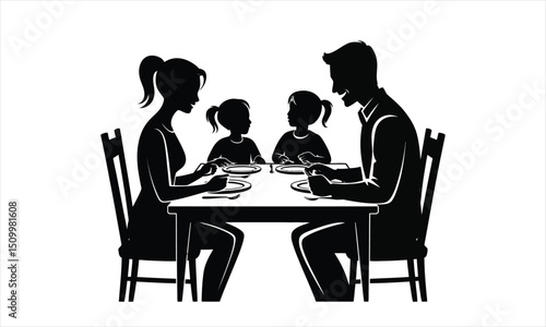 Family dinner silhouettes happy mealtime together