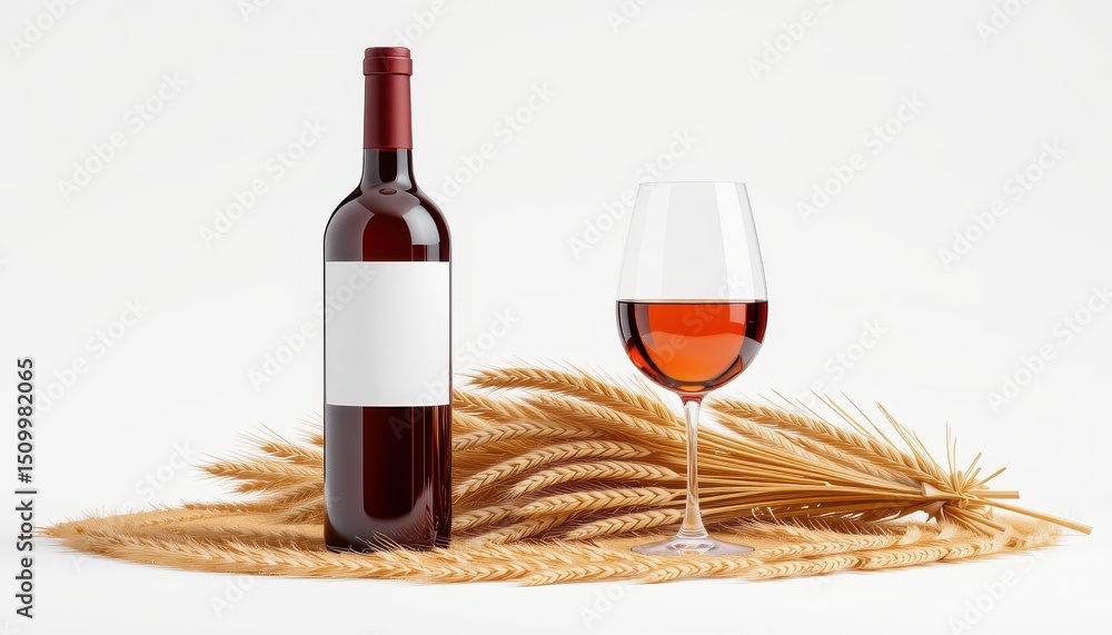 Naklejka premium Rose Wine With Wheat on White Background