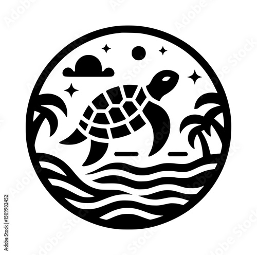 Sandy Beach Turtle Silhouette Vector Icon Logo