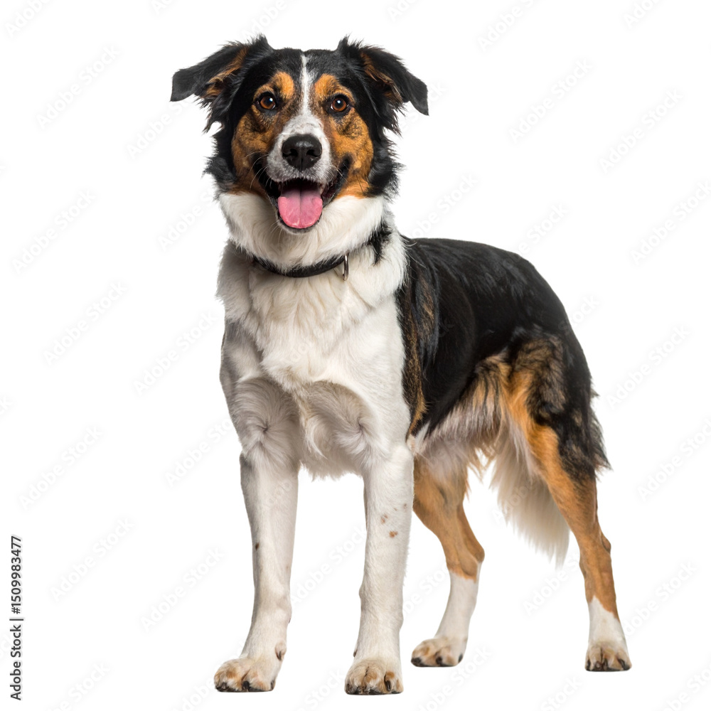 Fototapeta premium Cute dog sitting on white background