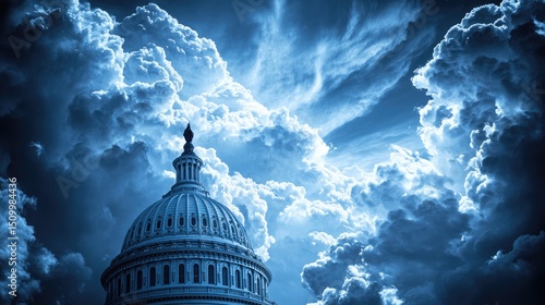 Dramatic sky above a capitol dome.