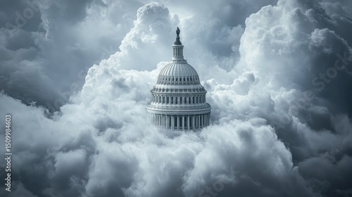 Majestic capitol building nestled in a vast, cloudy sky.