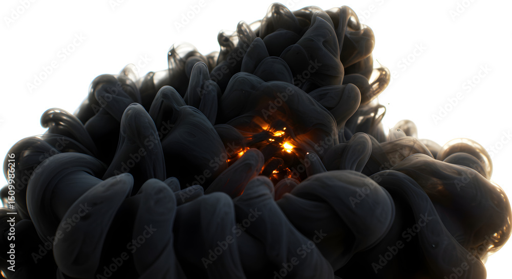 Obraz premium Dense Plumes Of Dark Ink Forming An Abstract Shape With Glowing Center