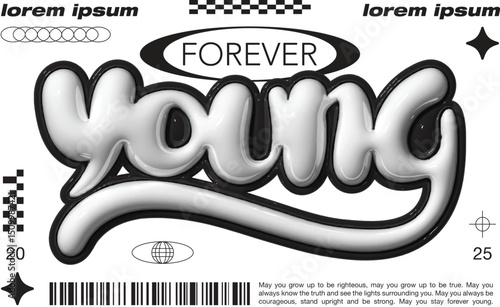 3d forever young typography poster chrome liquid font Liquid metal letters Silver bubble typeface Y2K style alphabet Font with dripping glossy effect Letters with molten effect Metallic fluid surface