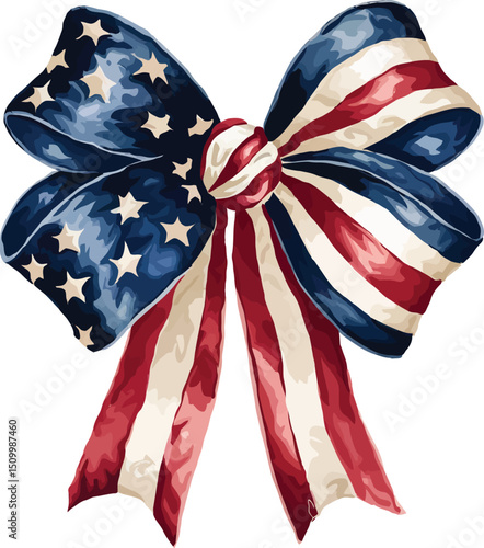 Watercolor Patriotic Flag Bow