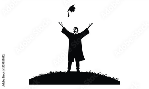 Graduate silhouette throwing cap in air celebration