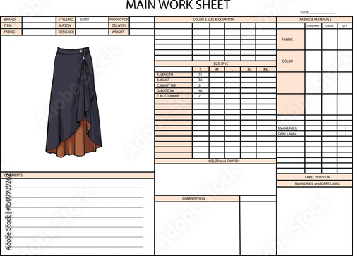 SKIRT SPEC SHEET DESIGN ILLUSTRATION FOR FASHION DESIGN
