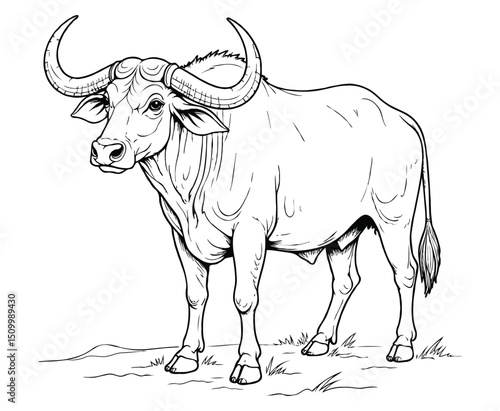 Cute buffalo Illustration Coloring Book