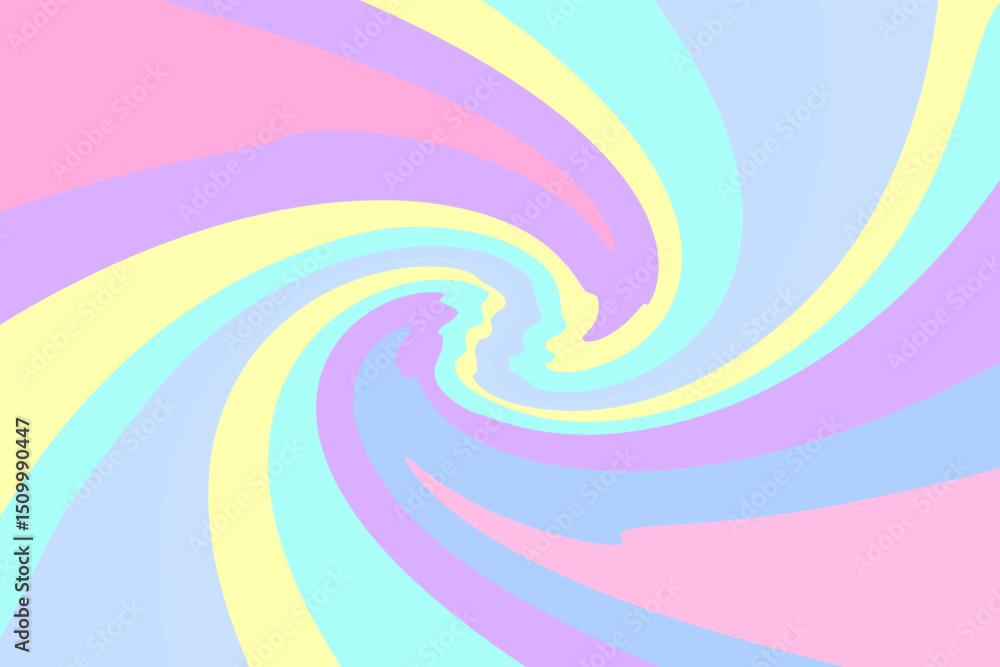 Fototapeta premium Abstract iridescent vortex backdrop, wavy anime background. Cute pink, yellow, blue waves wallpaper. Groovy backdrop for presentation, social media, poster, web banner