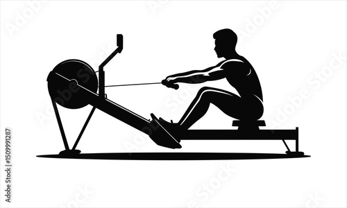 Man rowing machine workout fitness exercise silhouette
