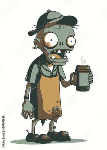 A decayed Zombie Barista making cursed coffee,