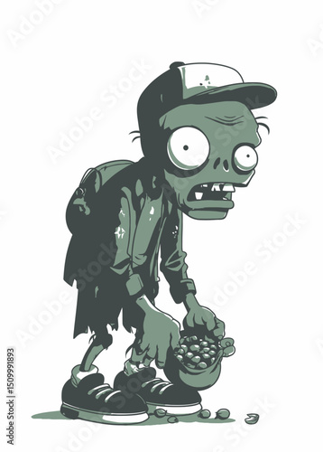 A decayed Zombie Coffee Farmer picking undead beans,